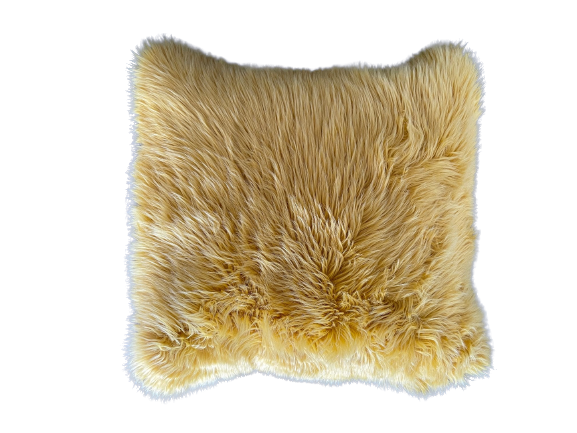 Pillow &#8211; Fur &#8211; Long Hair &#8211; Mustard &#8211; 22&#215;22